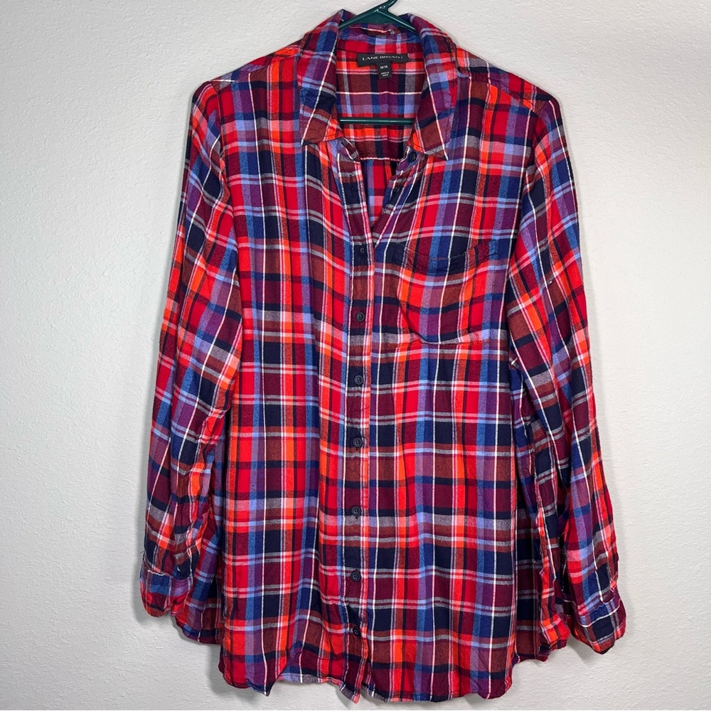 Lane Bryant Red and Blue Plaid Long Sleeve Button Down Shirt